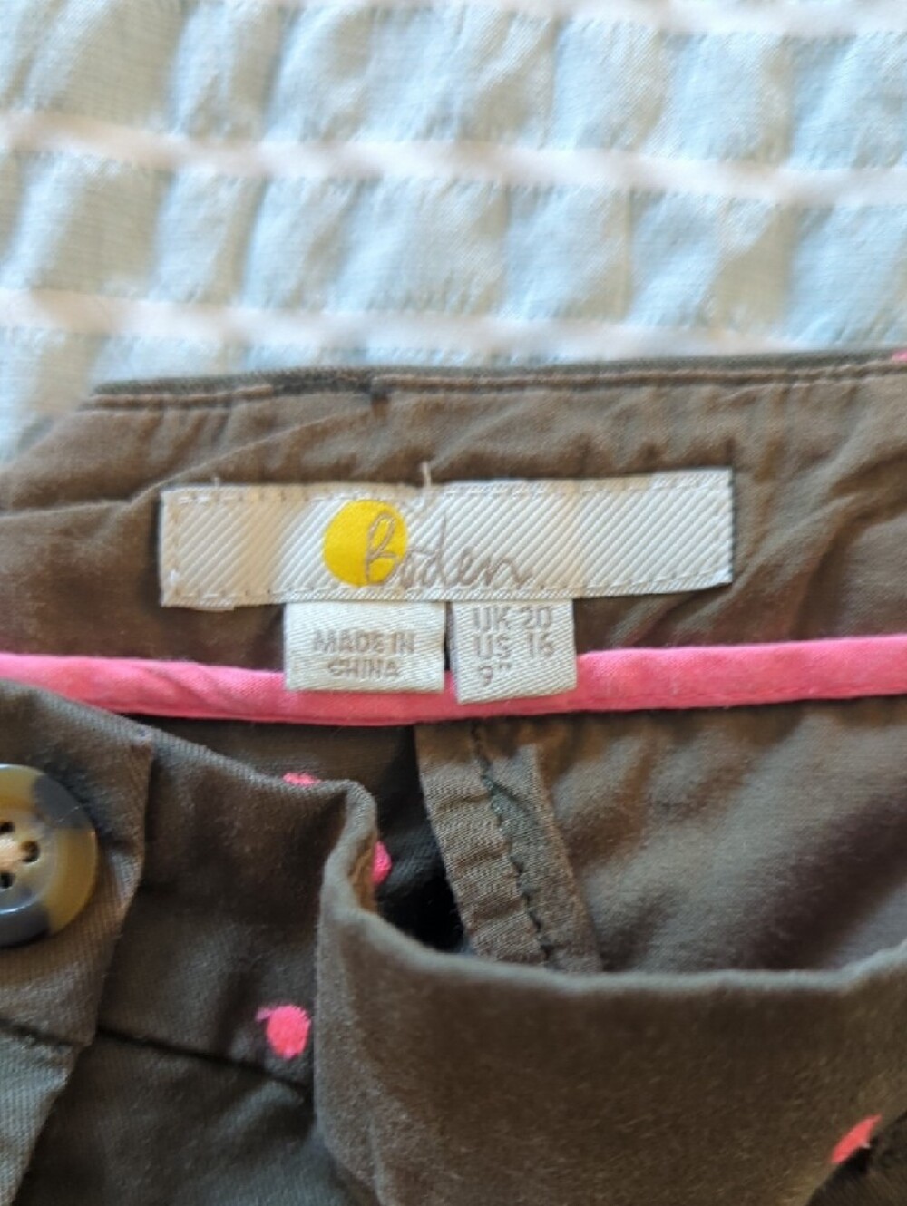 Boden Women's Olive Green Shorts with Pink Dot Embroidery - Picture 2 of 5